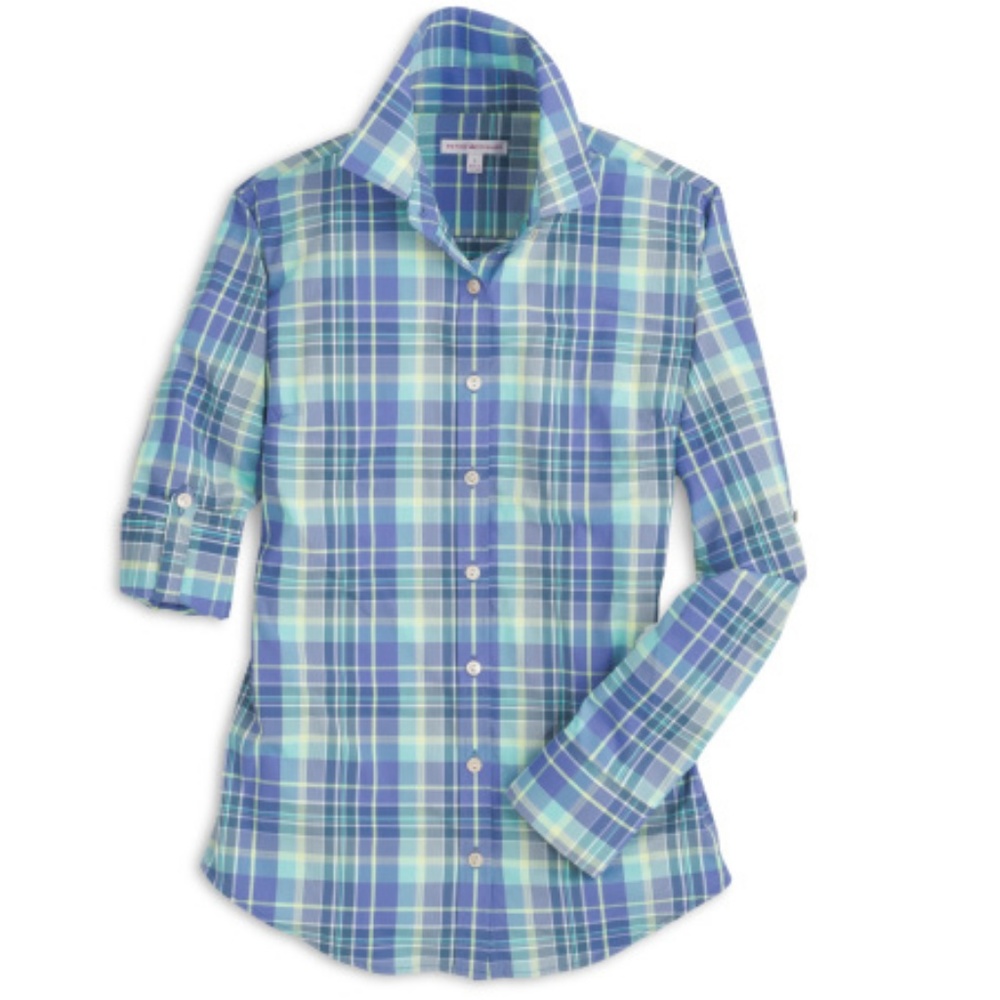 Peter Millar Destination Plaid Performance Woven Blouse